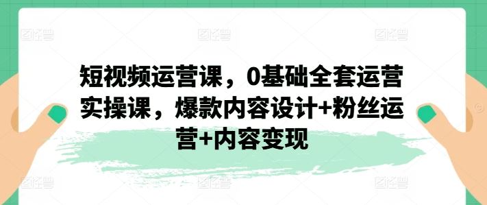 短视频运营课，0基础全套运营实操课，爆款内容设计+粉丝运营+内容变现-网创资源站