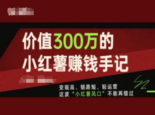 价值300万的小红书赚钱手记，变现高、链路短、轻运营，这波“小红薯风口”不能再错过-网创资源站
