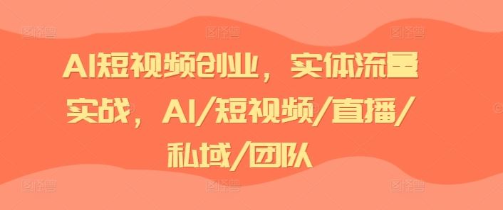 AI短视频创业，实体流量实战，AI/短视频/直播/私域/团队-网创资源站