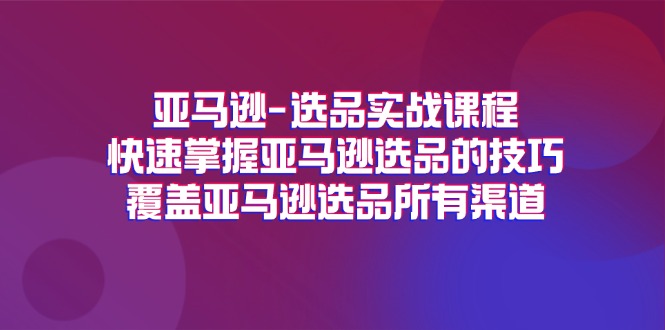（11620期）亚马逊-选品实战课程，快速掌握亚马逊选品的技巧，覆盖亚马逊选品所有渠道-网创资源站