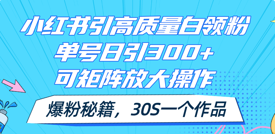 (11692期)小红书引高质量白领粉,单号日引300+,可放大操作,爆粉秘籍!30s一个作品-网创资源站