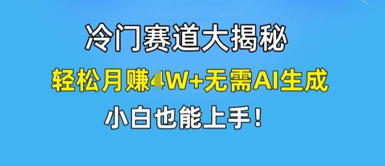 冷门赛道大揭秘，轻松月赚1W+无需AI生成，小白也能上手【揭秘】-网创资源站