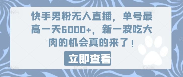 快手男粉无人直播，单号最高一天6000+，新一波吃大肉的机会真的来了-网创资源站