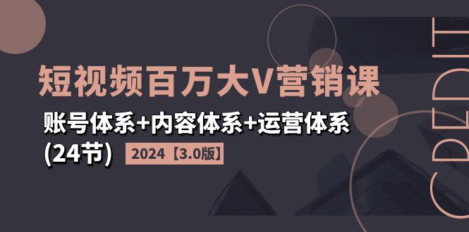 （11795期）2024短视频·百万大V营销课【3.0版】账号体系+内容体系+运营体系(24节)-网创资源站