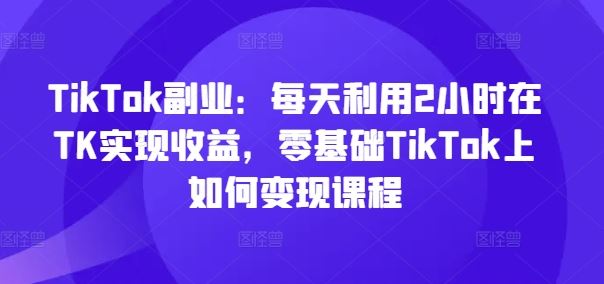 TikTok副业：每天利用2小时在TK实现收益，零基础TikTok上如何变现课程-网创资源站