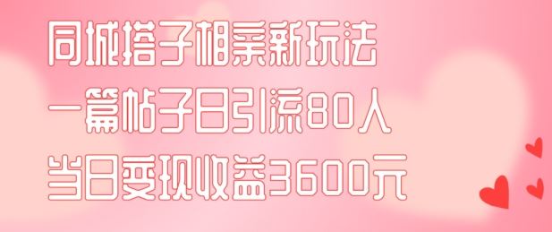 同城搭子相亲新玩法一篇帖子引流80人当日变现3600元(项目教程+实操教程)【揭秘】-网创资源站