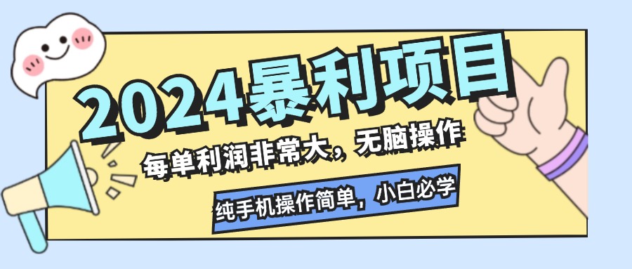 （12130期）2024暴利项目，每单利润非常大，无脑操作，纯手机操作简单，小白必学项目-网创资源站