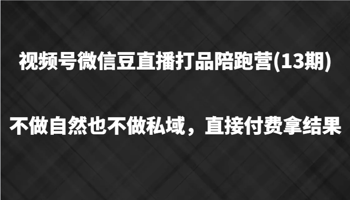 视频号微信豆直播打品陪跑(13期),不做不自然流不做私域,直接付费拿结果-网创资源站