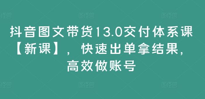 抖音图文带货13.0交付体系课【新课】,快速出单拿结果,高效做账号-网创资源站