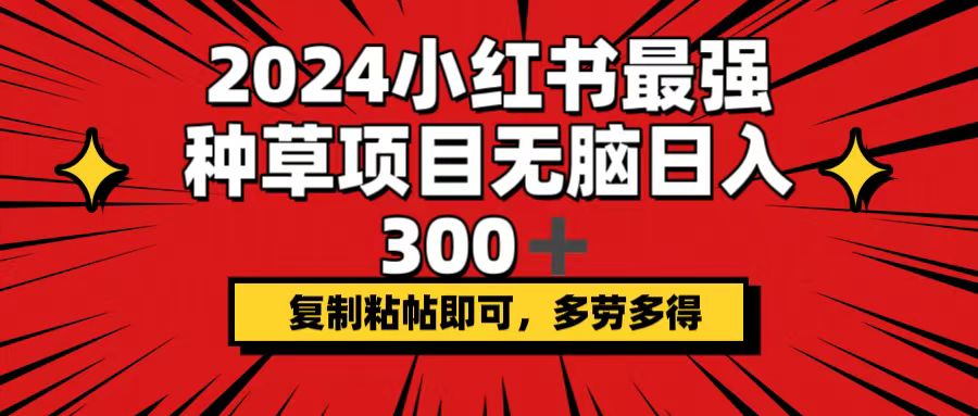 （12336期）2024小红书最强种草项目，无脑日入300+，复制粘帖即可，多劳多得-网创资源站