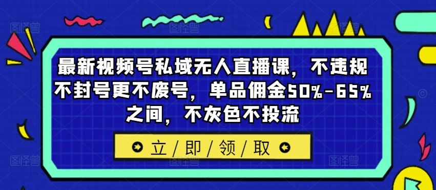 最新视频号私域无人直播课，不违规不封号更不废号，单品佣金50%-65%之间，不灰色不投流-网创资源站