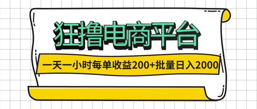 （12463期）一天一小时 狂撸电商平台 每单收益200+ 批量日入2000+-网创资源站