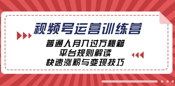 视频号运营训练营：普通人月入过万秘籍，平台规则解读，快速涨粉与变现-网创资源站