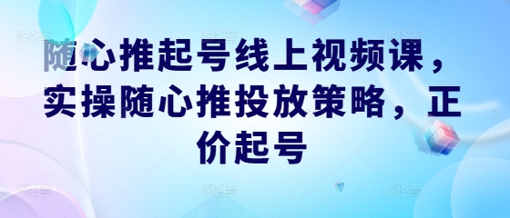 随心推起号线上视频课，实操随心推投放策略，正价起号-网创资源站