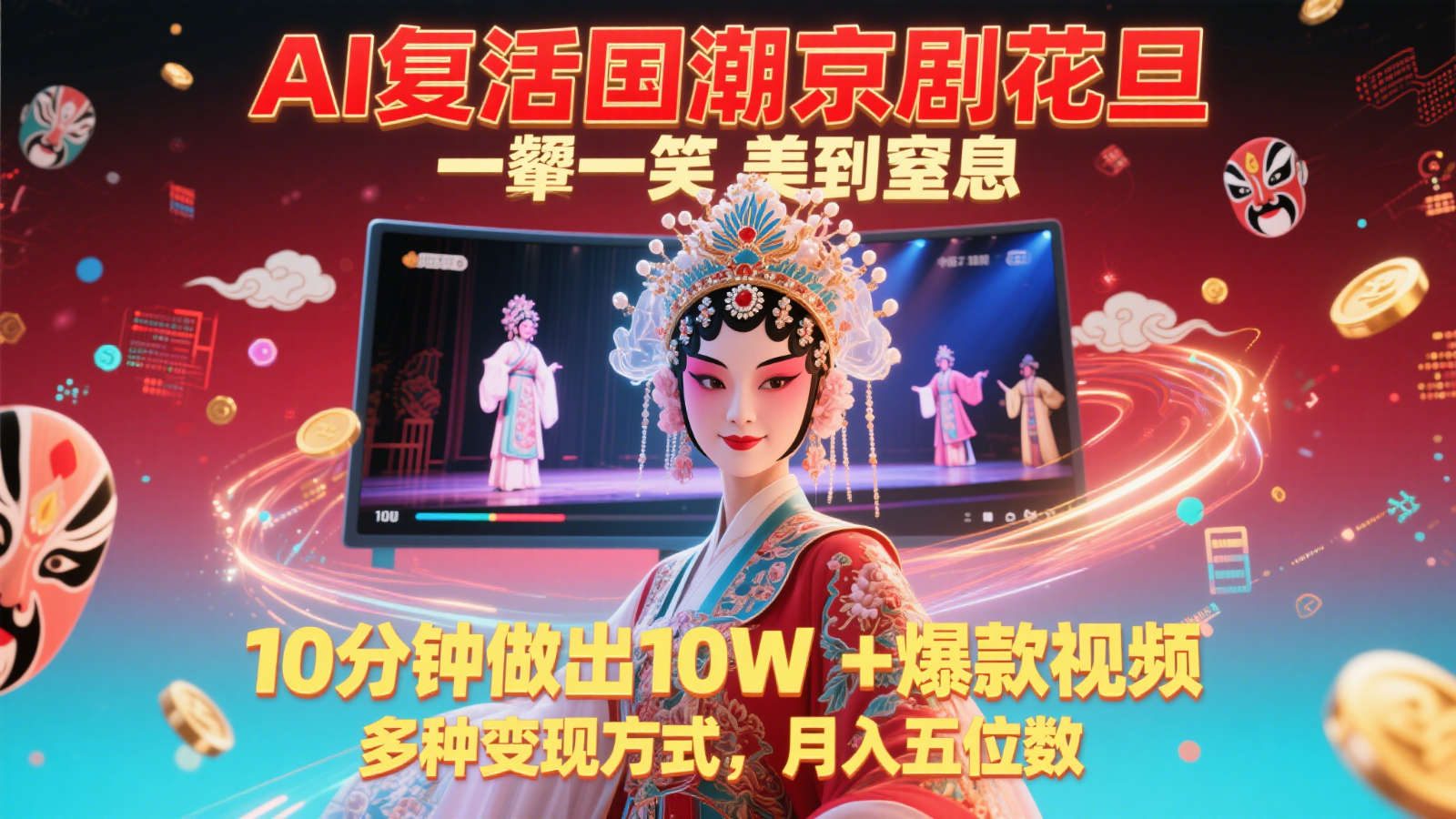 AI复活国潮京剧花旦，一颦一笑美到窒息，10分钟做出10W+爆款视频，多种变现方式-网创资源站
