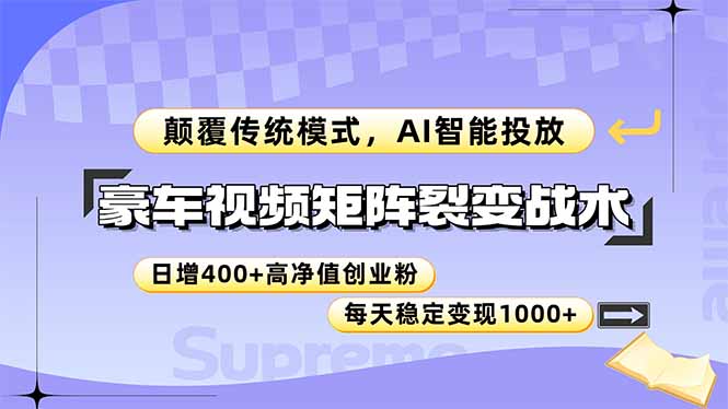 豪车视频矩阵裂变战术，颠覆传统模式，AI智能投放，日增400+高净值创业…-网创资源站