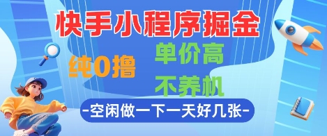 快手小程序掘金，纯0撸，单价高不养机 利用空闲时间做一做，一天好几张【揭秘】-网创资源站