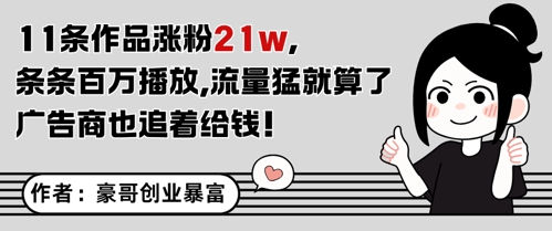 11条作品涨粉21W，条条百W播放，流量猛就算了，广告商也追着给钱-网创资源站