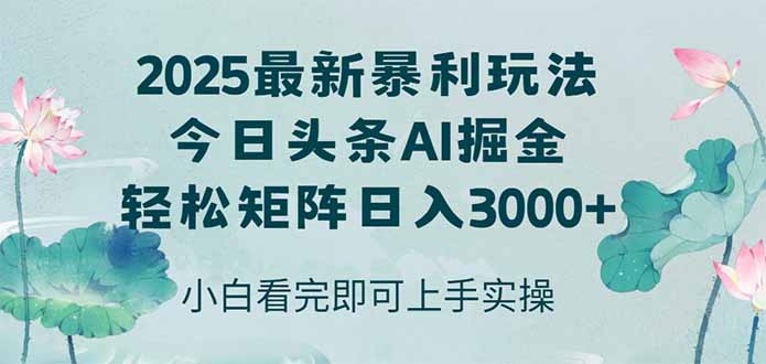 今日头条2025年最新暴利玩法，思路简单，复制粘贴，轻松实现矩阵日入3000+-网创资源站