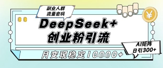 DeepSeek+创业粉精准引流，全新分享课4.0玩法，AI矩阵日引300+，多种变现方式，稳定月入1W-网创资源站