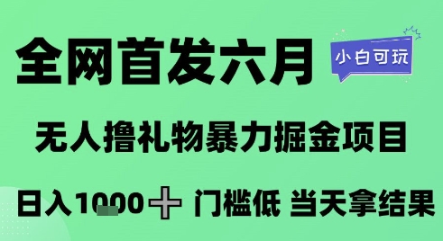 全网首发六月，无人撸礼物暴力掘金项目，日入1K+门槛低，当天拿结果，小白可玩【揭秘】-网创资源站