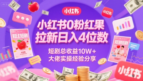 小红书0粉红果短剧拉新日入4位，数短剧总收益10W+大佬实操经验分享-网创资源站