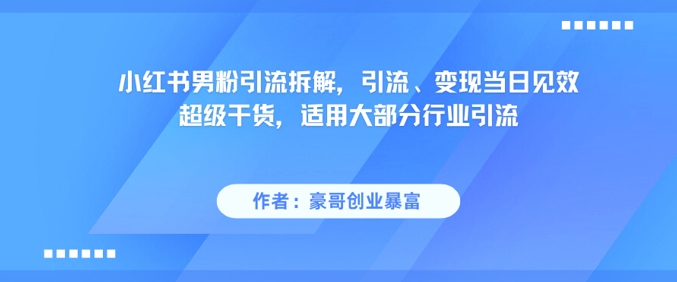 小红书男粉引流拆解，引流、变现当日见效超级干货，适用大部分行业引流-网创资源站