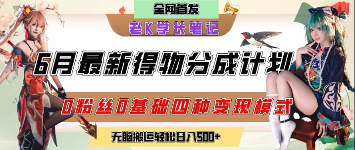 6月份最新得物创作者分成计划2.0玩法，0粉丝0基础四种模式变现，从隐蔽渠道无脑搬运，日入2张-网创资源站