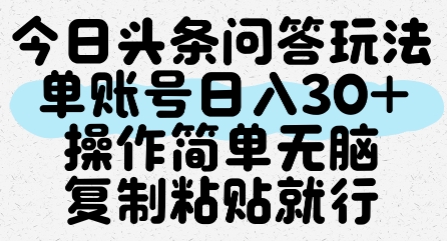 今日头条问答玩法，单账号日入30+，操作简单无脑复制粘贴就行-网创资源站