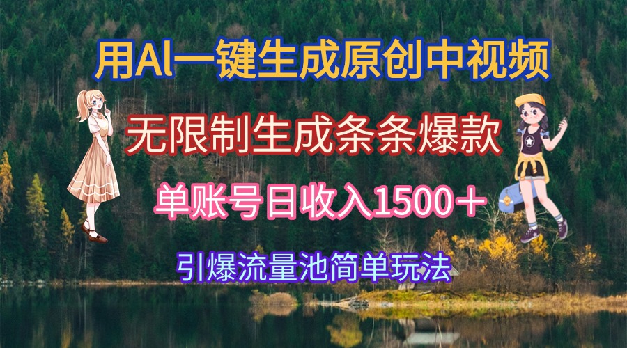 用Al一键生成原创中视频，无限制生成条条爆款，单账号日收入1500＋引爆…-网创资源站