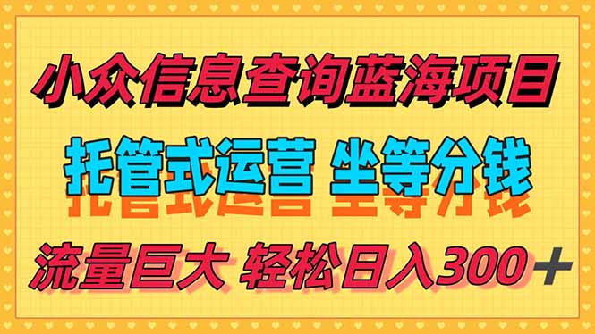 稳定日入300＋，小众信息查询蓝海项目，全程懒人式托管，解放你的时间-网创资源站