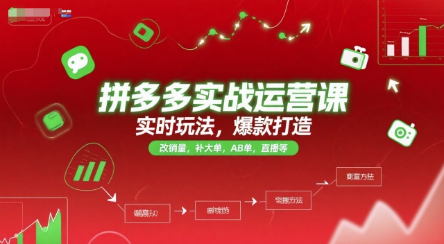 拼多多实战运营课，实时玩法，爆款打造，改销量，补大单，AB单，直播等(更新2025月)-网创资源站