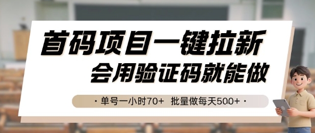 首码项目一键拉新，会用验证码就能做 单号一小时70+，批量做每天5张【揭秘】-网创资源站