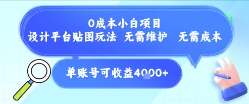 0成本小白项目，设计平台贴图玩法，无需维护，无需成本，单账号单月可产生收益4k+-网创资源站