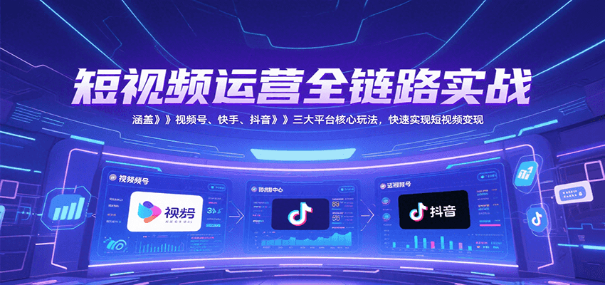 短视频运营全链路实战，涵盖视频号、快手、抖音三大平台核心玩法，快速实现变现！-网创资源站