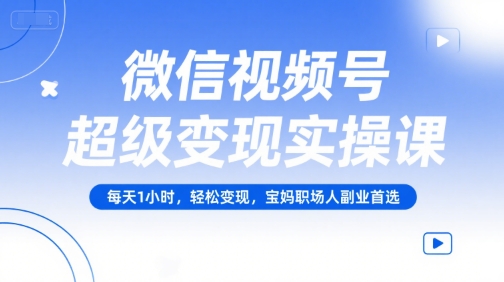 微信视频号超级变现实操课，每天1小时，轻松变现，宝妈职场人副业首选-网创资源站