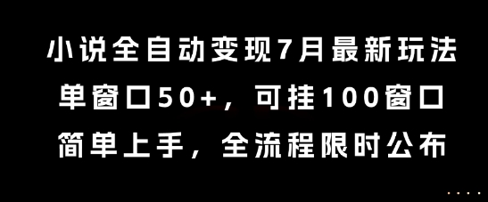 小说全自动变现7月玩法，单窗口50+，可挂100窗口，简单上手，全流程限时公布【揭秘】-网创资源站