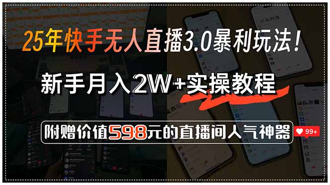 25年快手无人直播3.0暴利玩法！，新手月入2W+实操教程，附赠价值598元…-网创资源站