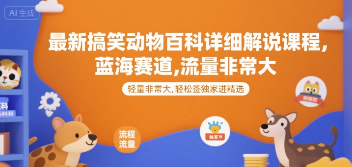 最新搞笑动物百科详细解说课程，蓝海赛道，流量非常大，轻松签独家进精选-网创资源站