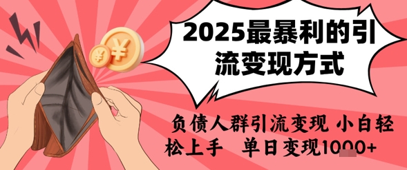 2025年最暴利的引流变现方式，负债人群引流变现，小白轻松上手，日入1k-网创资源站