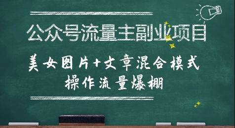 公众号流量主副业项目，美女图片+文章混合模式操作流量爆棚-网创资源站