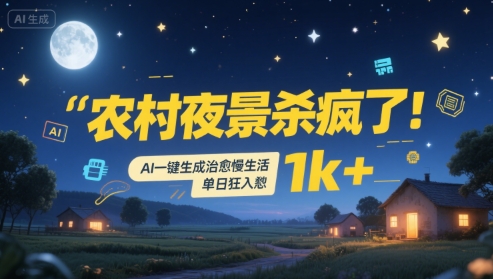 农村夜景杀疯了！AI一键生成治愈系慢生活，单日狂入1k+-网创资源站