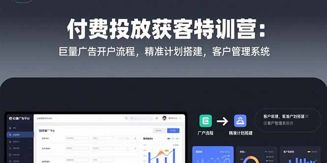 付费投放获客特训营：巨量广告开户流程，精准计划搭建，客户管理系统-网创资源站