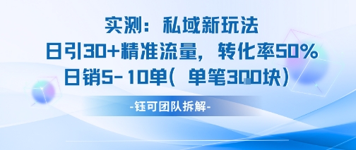实测私域新玩法日引30加精准流量转化率50%日销5-10单每笔3张-网创资源站