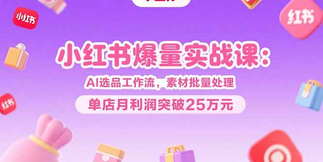 小红书爆量实战课：AI选品工作流，素材批量处理，单店月利润突破25万元-网创资源站