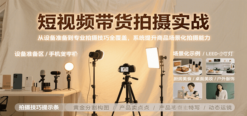 短视频带货拍摄实战，从设备准备到专业拍摄技巧全覆盖，系统提升商品场景化拍摄能力-网创资源站