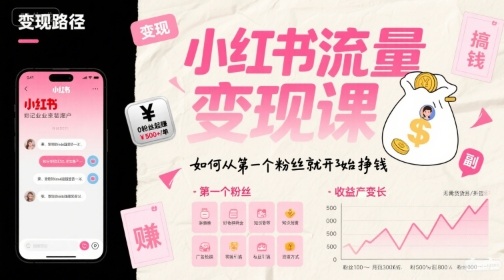 小红书流量变现课，如何从第一个粉丝就开始挣钱-网创资源站