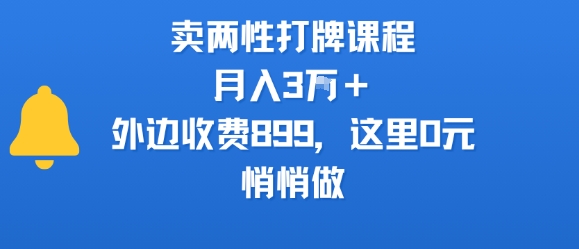 卖两性打牌课程，月入3W+外边收费899的课程，这里0元，悄悄做-网创资源站