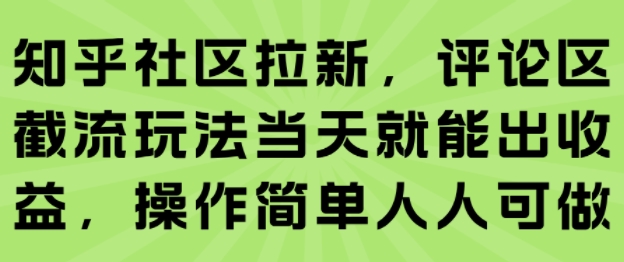 知乎社区拉新，评论区截流玩法当天就能出收益，操作简单人人可做-网创资源站