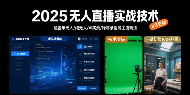 2025无人直播实战技术-8月，涵盖半无人/纯无人/AI实景/绿幕录播等主流玩法-网创资源站
